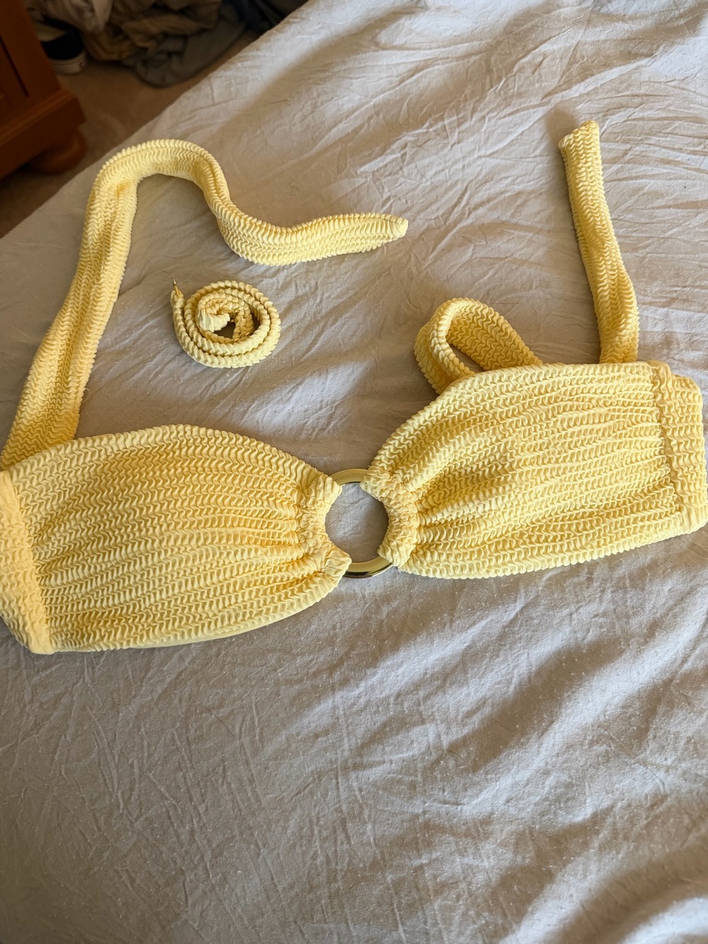 Monday Swimwear Yellow Ring-Front Bandeau Bikini Top